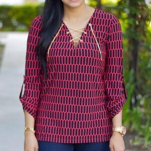 MICHAEL Michael Kors Red and Black Patterned Tunic Top - Size Small